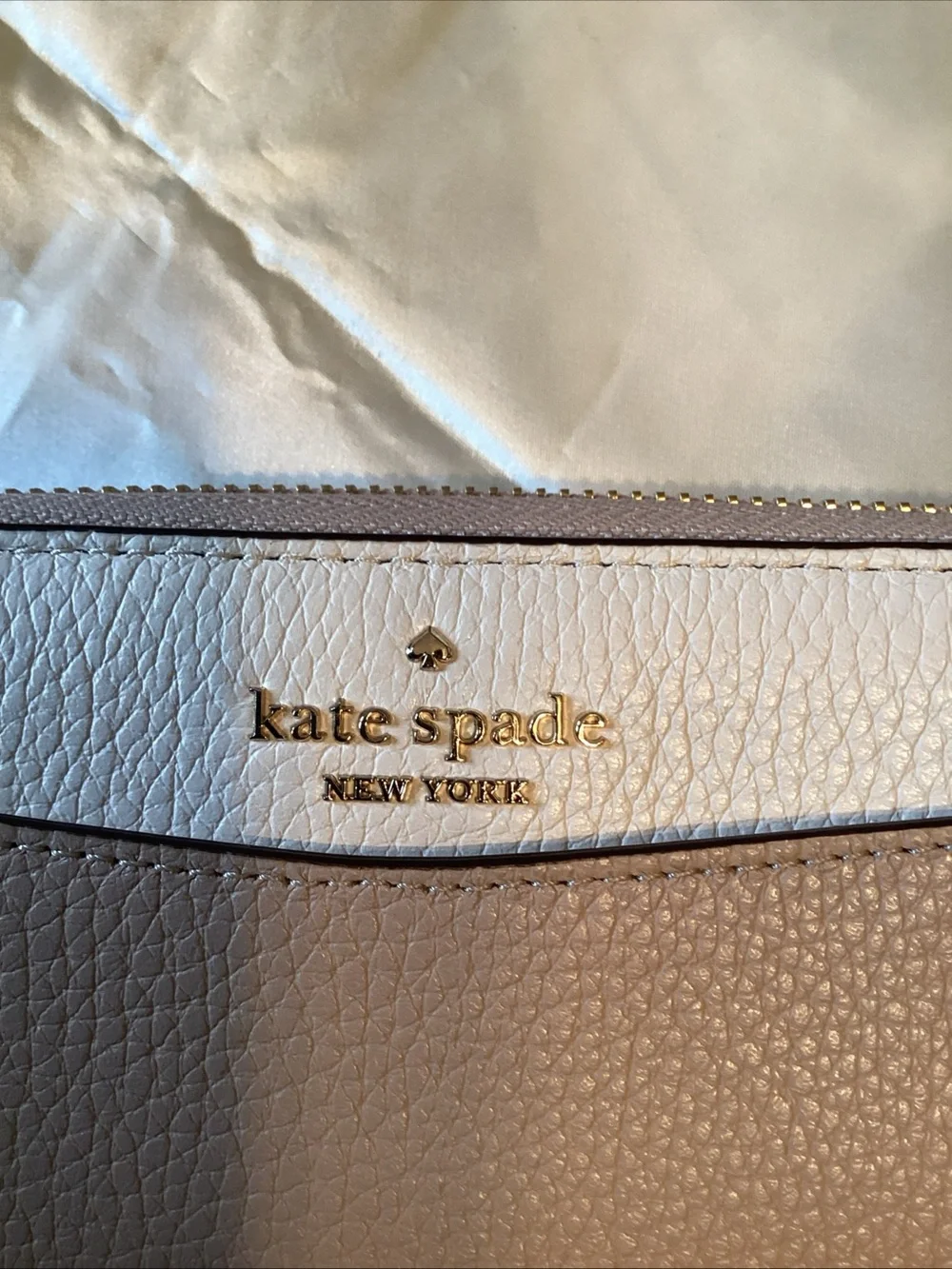 kate spade Two-Tone Pebbled Leather Zip Wallet in Taupe & Cream